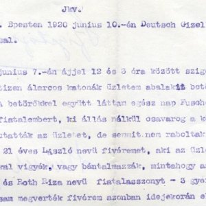 Részlet Deutsch Gizella bejelentéséből a PIH Jogsegítő Irodáján- 1920. június 10. (Forrás: MZSL)
